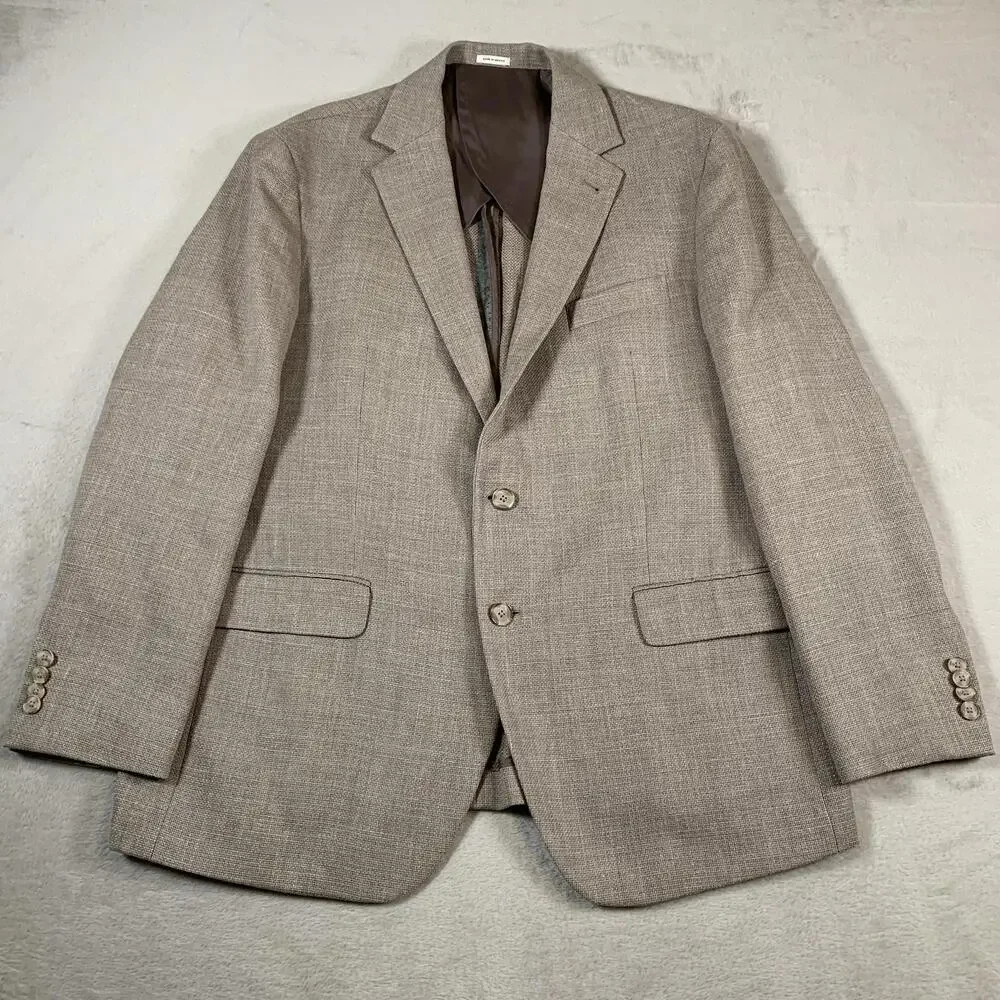 Joseph Abboud Men’s 44R Blazer Tan Wool Silk Linen Blend Sport‎ Coat Two Button